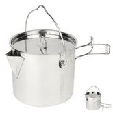 Mastiff Gears Ā® 304 (18/8) Stainless Steel Ultimate Camping Kettle/Pot/Cup 3-in-1 with Lid and Folding/Hanging Handles 50oz / 1.4 L